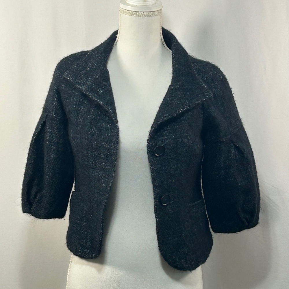 Ann Taylor Cropped Blazer Jacket Womens Size 2 Wool Blend‎ Puff Sleeve Career